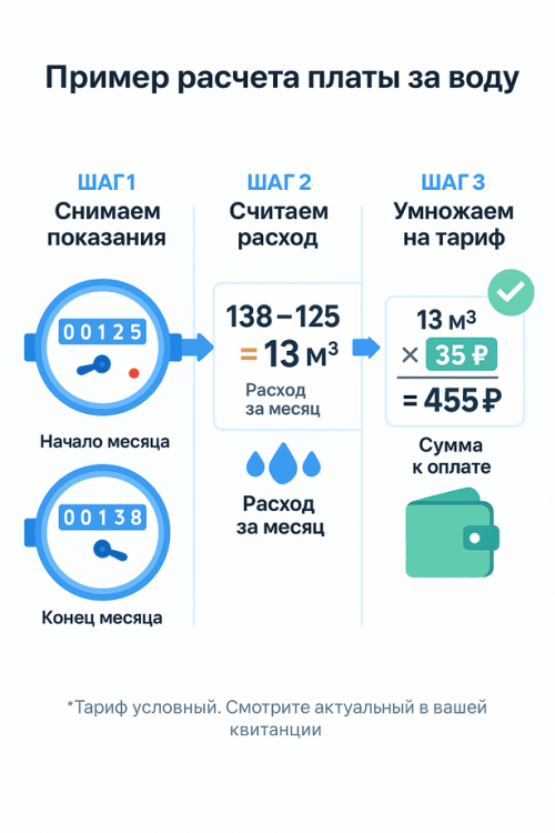 Расчет платы за воду по счетчику - пример
